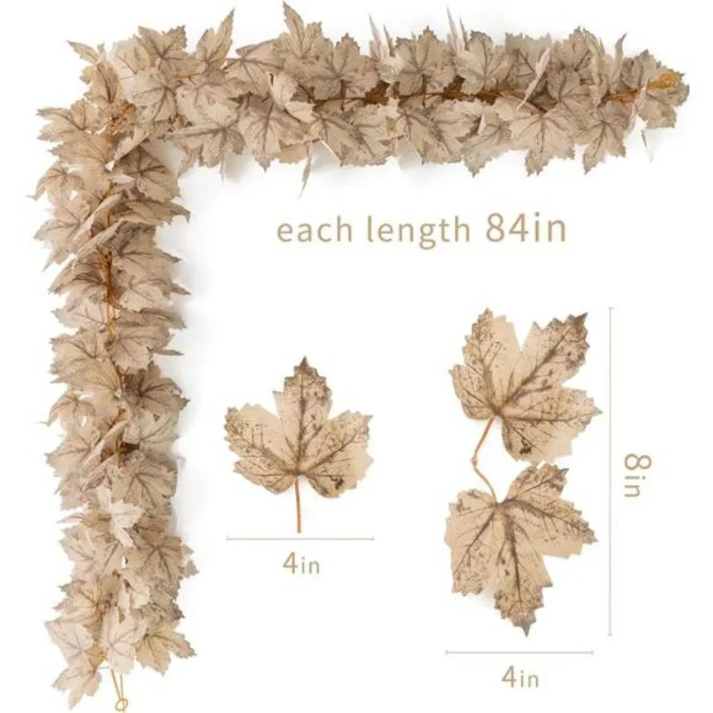 6PCS Beige Fall Maple Leaves Garland, 5.6Ft Artificial Maple Leaf Autumn